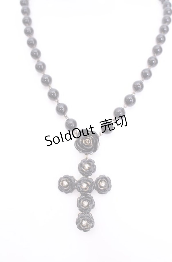 画像1: hanakabeads / 黒薔薇クロスのネックレス  クロ O-25-07-31-1019-LO-AC-OW-ZT485-F003 (1)