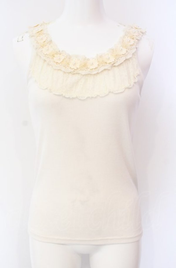 画像1: axes femme / 花モチーフ使いタンクトップ M キナリ O-25-08-02-028-AX-TO-OW-OS (1)