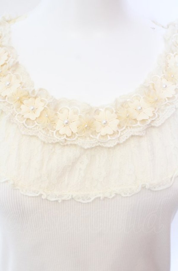 画像2: axes femme / 花モチーフ使いタンクトップ M キナリ O-25-08-02-028-AX-TO-OW-OS (2)