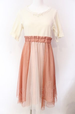 画像: axes femme / チュール切替ドッキングワンピース M キナリ×オレンジ系 O-25-08-02-036-AX-OP-OW-OS