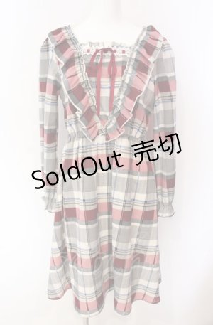 画像: axes femme POETIQUE / はしごレース配色チェックワンピース M ピンク O-25-08-02-038-AX-OP-OW-OS