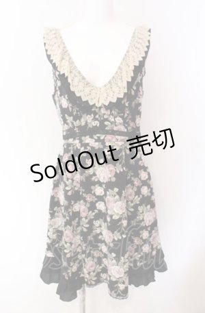 画像: axes femme / 総バラ柄Backリボンワンピース M クロ O-25-08-02-039-AX-OP-OW-OS