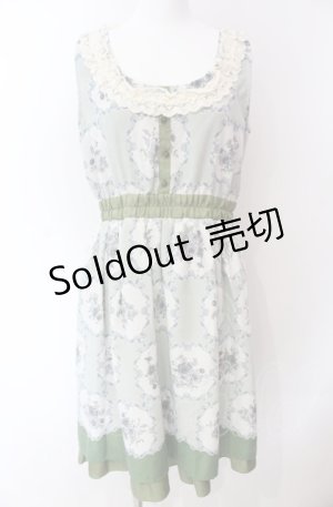 画像: axes femme / 花×ストライプ柄ノースリワンピース M グリーン O-25-08-02-045-AX-OP-OW-OS