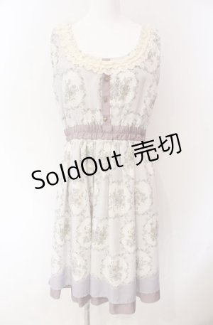 画像: axes femme / 花×ストライプ柄ノースリワンピース M ラベンダー O-25-08-02-046-AX-OP-OW-OS