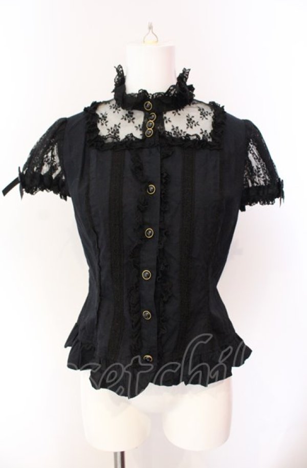 画像1: Angelic Pretty / ロマンティック立ち襟ボウタイブラウス  クロ O-25-08-02-051-AP-BL-IG-OS (1)