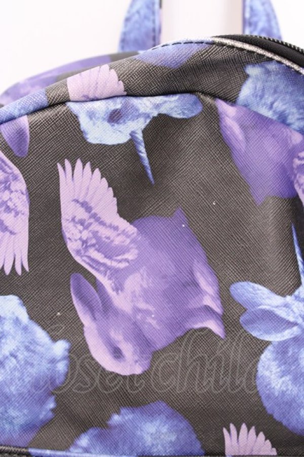 画像2: LISTEN FLAVOR / 幻のウサギ総柄バックパック  ブラック×ブルー×パープル O-25-08-02-1006-PU-BG-IG-OS (2)
