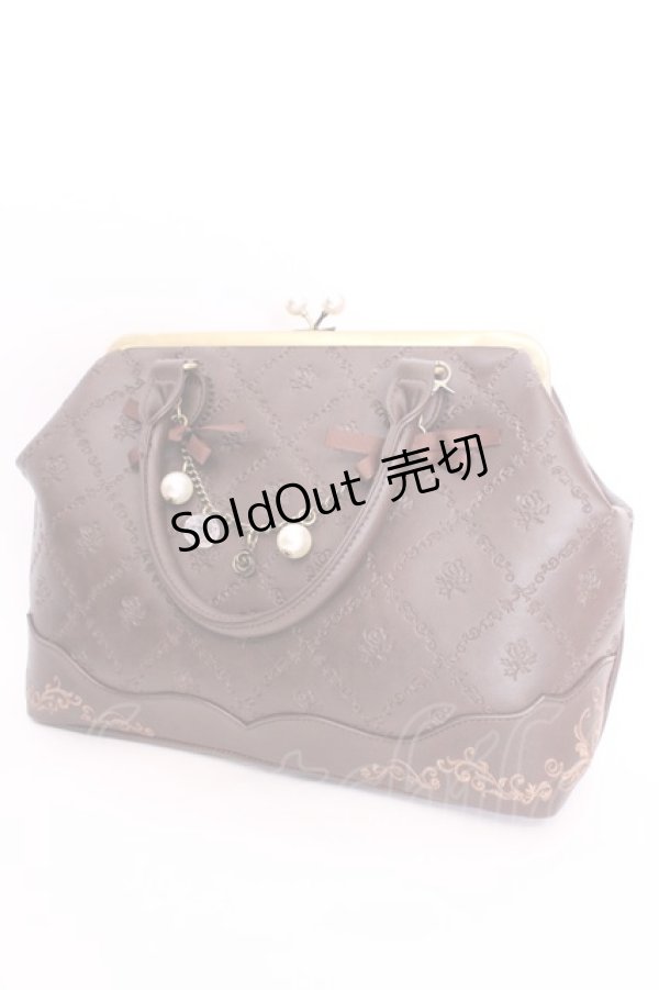 画像1: axes femme / 薔薇型押しがま口バッグ 33×26×13cm ブラウン O-25-08-02-1003-AX-BG-IG-OS (1)