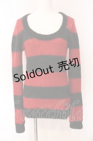 画像: PEACE NOW / コフィン刺繍ボーダーニット M レッド×ブラック O-25-08-02-061-PU-TO-IG-OS