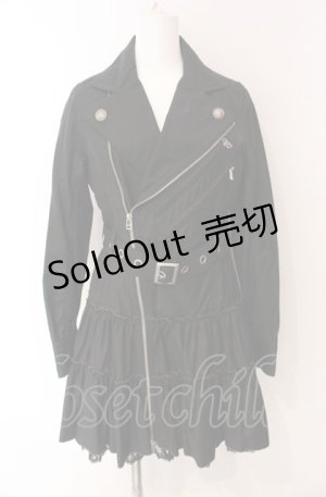 画像: ALGONQUINS / シャドーストライプフリルロングジャケット  ブラック O-25-08-02-068-AL-CO-IG-OS