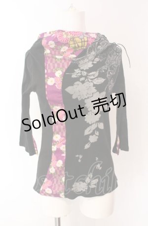 画像: gouk / 龍プリント和柄切替カットソー  ブラック×パープル O-25-08-02-069-GO-TO-IG-OS