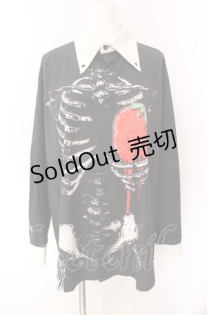 画像: First Label / いちごボーンシャツ  ブラック×ホワイト O-25-08-02-070-PU-BL-IG-OS