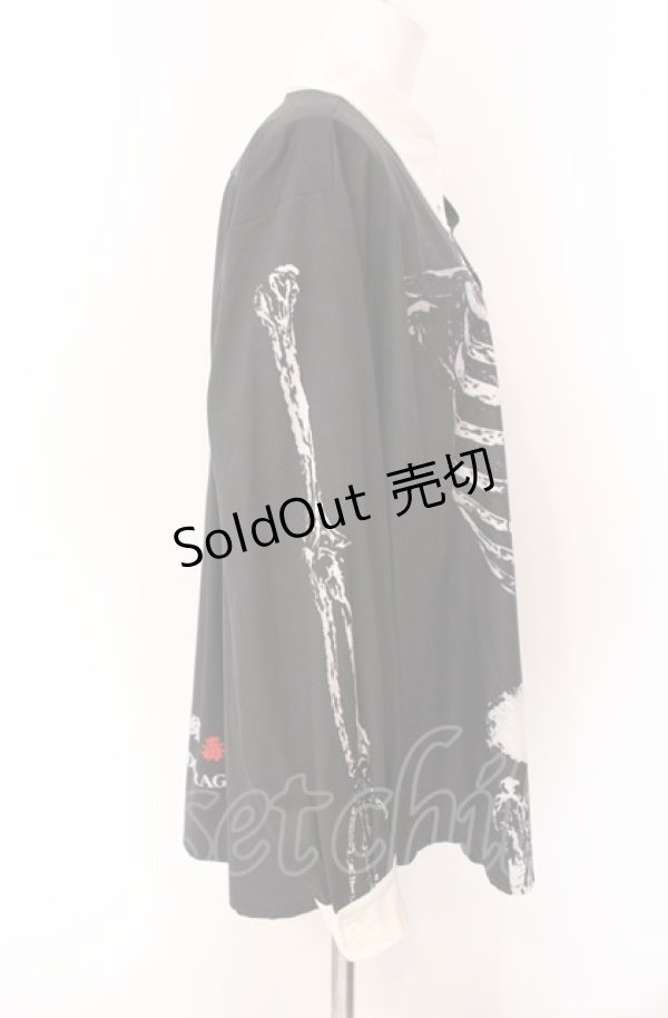 画像2: First Label / いちごボーンシャツ  ブラック×ホワイト O-25-08-02-070-PU-BL-IG-OS (2)