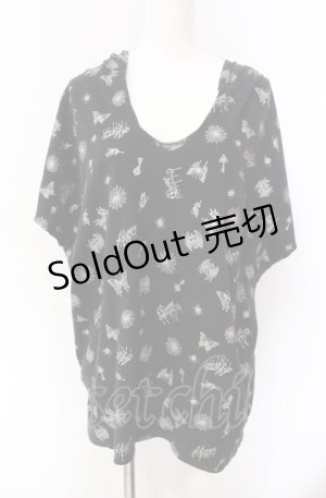 画像: ALGONQUINS / ラメプリント総柄スクエアフーディ  ブラック O-25-08-02-077-AL-TO-IG-OS