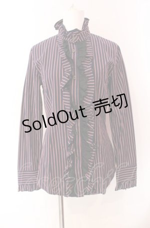 画像: MIHO MATSUDA / コットンレースレジメンタルブラウス  ネイビー O-25-08-02-080-GO-BL-IG-OS