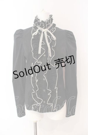 画像: BPN / パイピングフリルラメストライプブラウス  ブラック×オフホワイト O-25-08-02-081-GO-BL-IG-OS