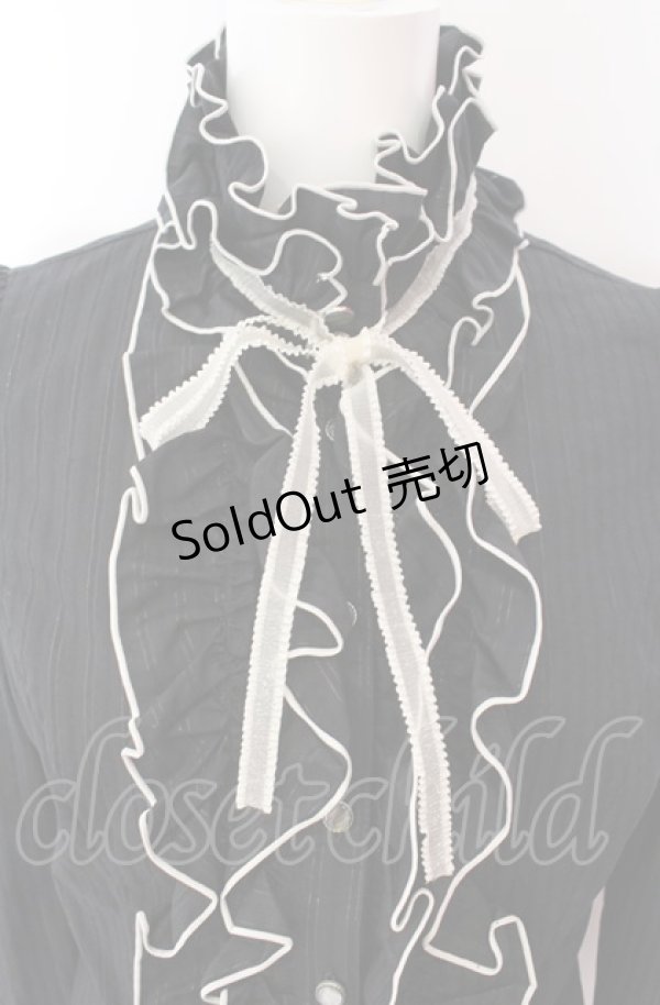 画像2: BPN / パイピングフリルラメストライプブラウス  ブラック×オフホワイト O-25-08-02-081-GO-BL-IG-OS (2)