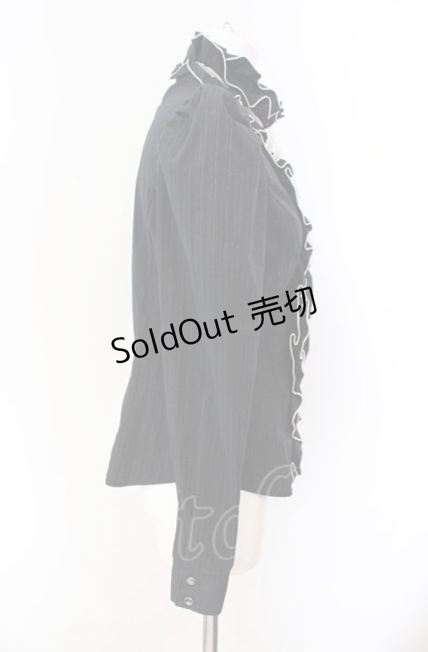 画像3: BPN / パイピングフリルラメストライプブラウス  ブラック×オフホワイト O-25-08-02-081-GO-BL-IG-OS (3)