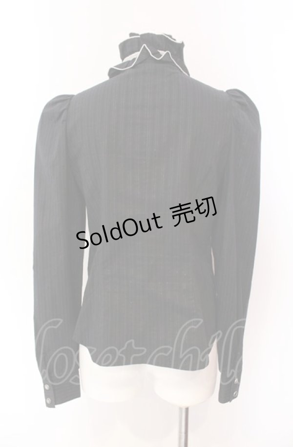 画像4: BPN / パイピングフリルラメストライプブラウス  ブラック×オフホワイト O-25-08-02-081-GO-BL-IG-OS (4)