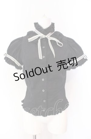 画像: BPN / ストライプリボン襟付きパフブラウス M ブラック O-25-08-02-088-GO-BL-IG-OS
