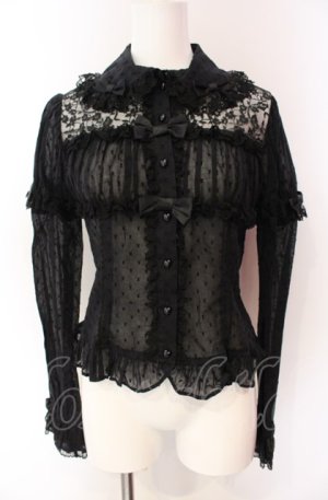画像: Angelic Pretty / 胸元シャーリングレーシィブラウス  クロ O-25-08-02-089-AP-BL-IG-OS