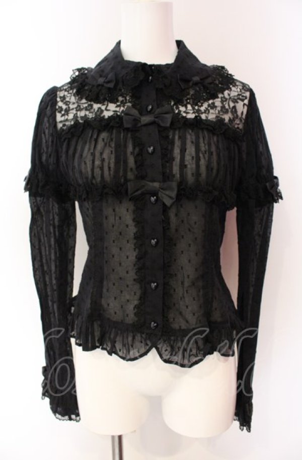 画像1: Angelic Pretty / 胸元シャーリングレーシィブラウス  クロ O-25-08-02-089-AP-BL-IG-OS (1)