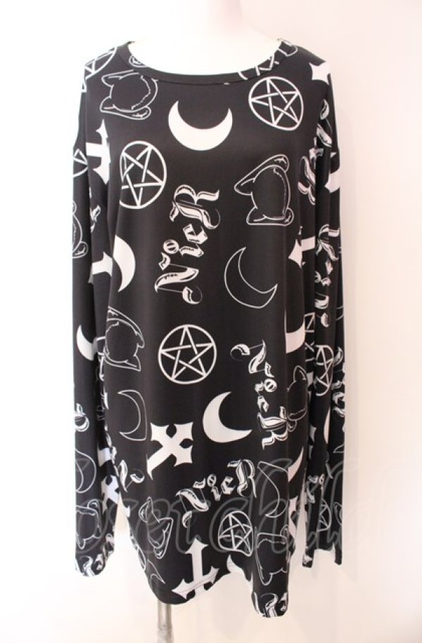 画像1: NieR Clothing / 転写総柄カットソー  ブラック O-25-08-02-093-PU-TO-IG-OS (1)