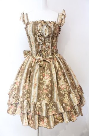 画像: metamorphose / 花柄シャーリングジャンパースカート  ブラウン O-25-08-02-011-ME-OP-IG-OS