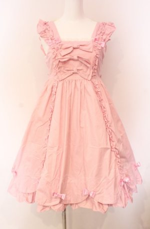 画像: metamorphose / スカラップリボンハイウエストジャンパースカート  ピンク O-25-08-02-012-ME-OP-OW-OS