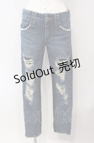 画像: ALGONQUINS / スタッズダメージデニムパンツ  インディゴ O-25-08-05-007-AL-PA-IG-OS