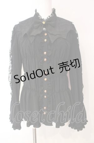 画像: metamorphose / 【プラスサイズ】コウモリ付け襟シャーリングブラウス 2 クロ O-25-08-05-059-ME-BL-IG-OS