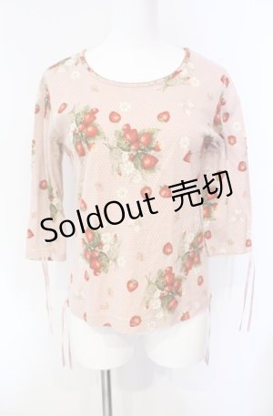 画像: PINK HOUSE / いちごプリント五分袖カットソー M ピンク O-25-08-05-010-LO-TS-YM-OS
