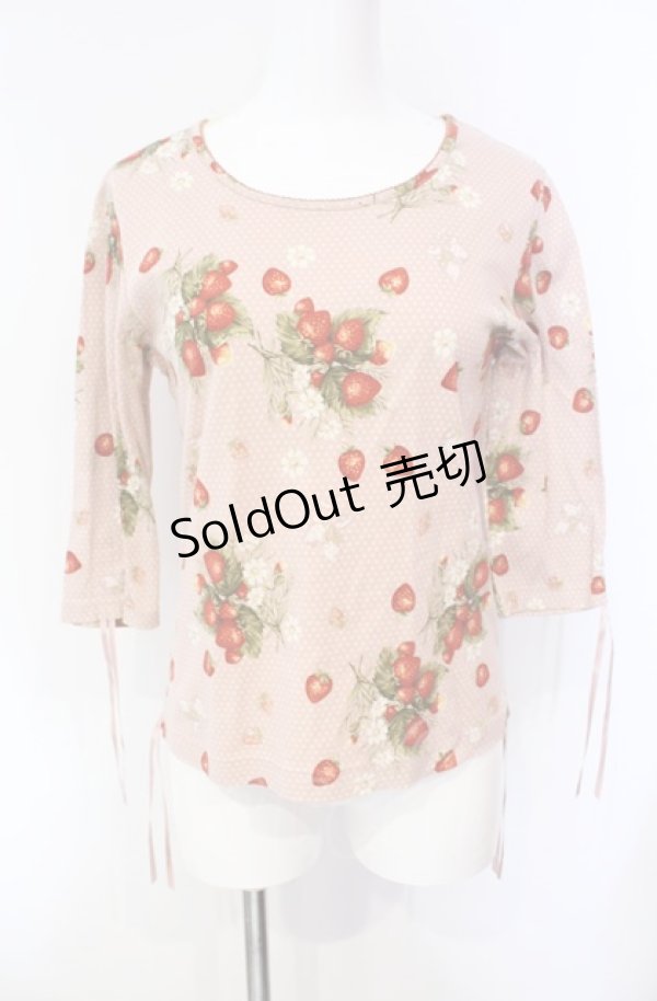 画像1: PINK HOUSE / いちごプリント五分袖カットソー M ピンク O-25-08-05-010-LO-TS-YM-OS (1)