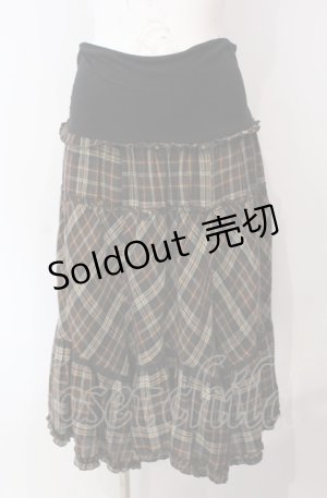 画像: axes femme / チェック切り替えウエストカットスカート M ブラウン O-25-08-05-015-AX-SK-OW-OS