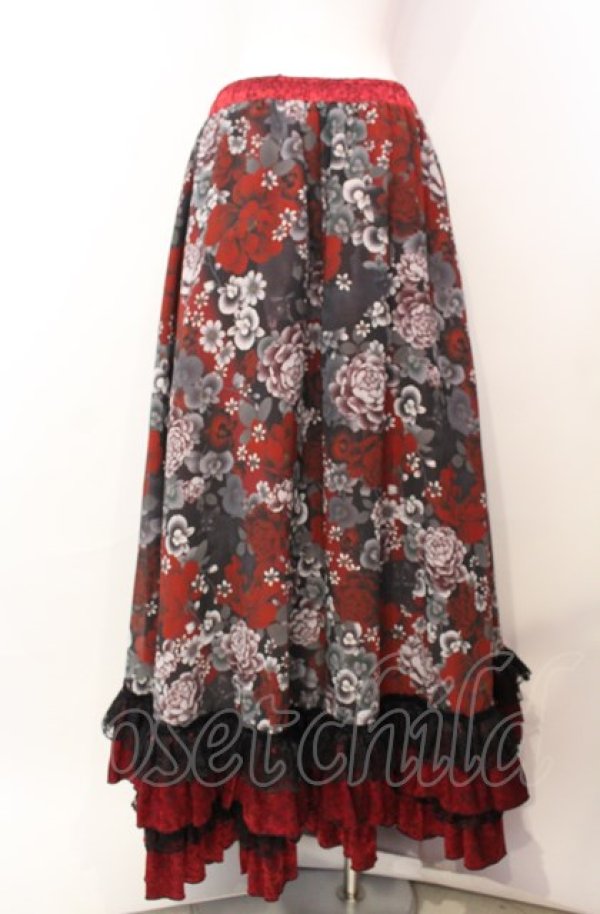Qutie Frashロングスカート Qutie Frash / 和柄ロングスカート レッド O-25-08-05-021-QU-SK