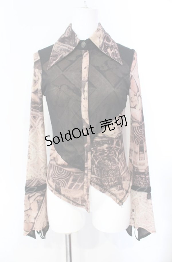 画像1: Ozz On / 宗教柄パワーネットブラウス  ベージュ系 O-25-08-07-027-OO-BL-OW-OS (1)