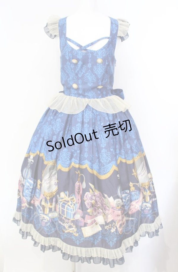 画像1: metamorphose / Dress roomバッスルジャンパースカート(ミディ)  インクブルー O-25-08-07-003-ME-OP-IG-OS (1)