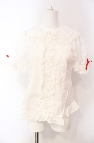 画像: Angelic Pretty / ハートレース半袖ブラウス  シロ×アカ O-25-08-07-022-AP-BL-OW-OS