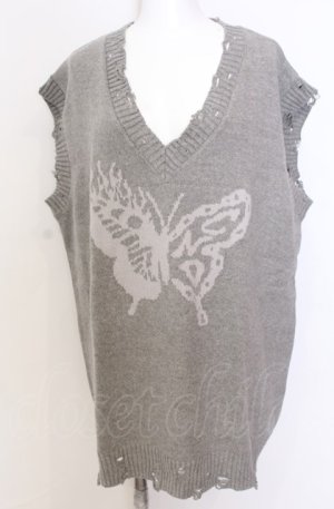 画像: Candy Stripper / FIRE BUTTERFLY DAMAGE VEST ベスト  グレー O-25-08-08-031-PU-TO-IG-OS