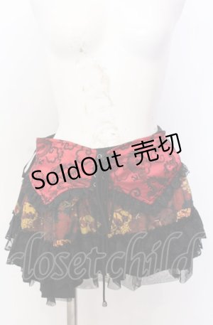 画像: Qutie Frash / コルセット風和柄ミニスカート  ブラック×レッド系 O-25-08-08-039-QU-PA-IG-OS