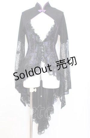 画像: Qutie Frash / レーススリーブレイヤード風トップス  ブラック×パープル O-25-08-08-044-QU-TO-IG-OS