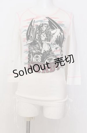 画像: BATSU / ガールプリントサイドレースアップTシャツ  ホワイト O-25-08-08-046-PU-TS-IG-OS