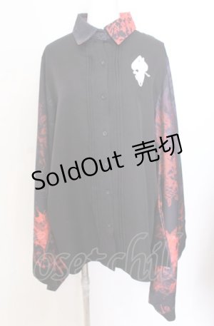 画像: NieR Clothing / 着物風袖シャツ  ブラック×レッド O-25-08-08-051-PU-BL-IG-OS