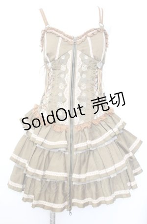 画像: Ozz Croce / 薔薇刺繍サイド編み上げビスチェワンピース  カーキイエロー O-25-08-08-015-OO-OP-OW-ZI