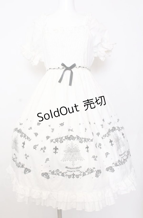 画像1: metamorphose / 羽根十字架柄刺繍入り半袖ワンピースセット【ワンピース単品】  シロ O-25-08-08-016-ME-OP-IG-OS (1)
