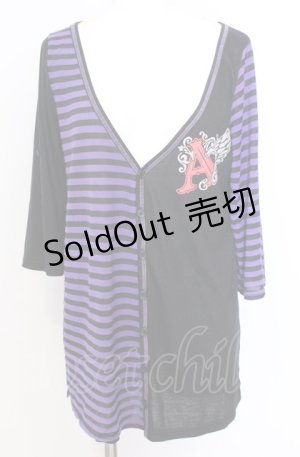 画像: ALGONQUINS / ボーダー切り替えカットカーディガン  ブラック×パープル O-25-08-08-022-AL-TO-IG-OS