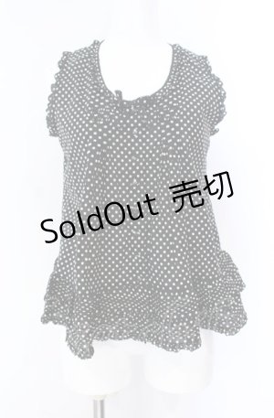 画像: KANEKO ISAO / タック段々ドットノースリーブブラウス  クロ×シロ O-25-08-09-040-EL-BL-IG-OS