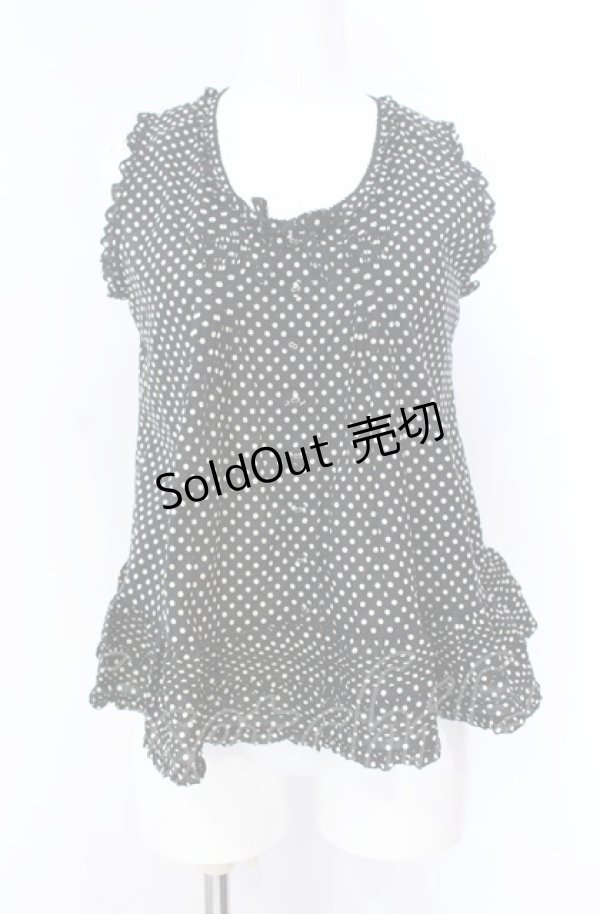 画像1: KANEKO ISAO / タック段々ドットノースリーブブラウス  クロ×シロ O-25-08-09-040-EL-BL-IG-OS (1)