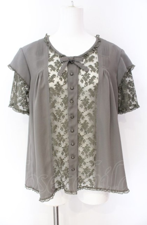 画像1: KANEKO ISAO / レース切り替えブラウス  グリーン O-25-08-09-052-EL-BL-IG-ZT091 (1)