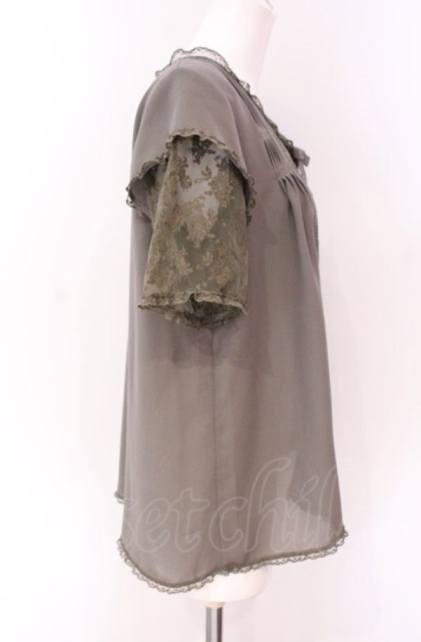 画像3: KANEKO ISAO / レース切り替えブラウス  グリーン O-25-08-09-052-EL-BL-IG-ZT091 (3)