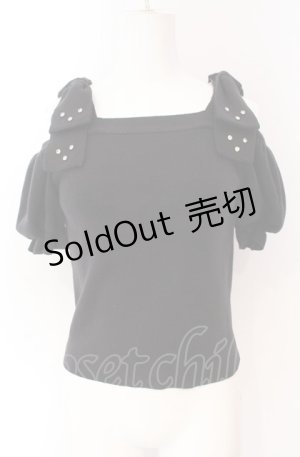画像: evelyn / ストーンリボンニットトップス  クロ O-25-08-09-054-LO-TO-IG-OS